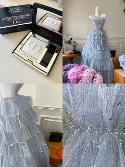 Sophisticated Ball Gown Strapless Silver Gray With Tiered Bow School Dances Prom Dresses 8th Grade Formal Outfits Evening Gown RB8425
