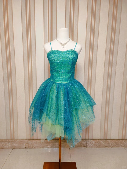 Cute Ball Gown Spaghetti Strap Green Tulle Short Mini Party Dress Cocktail Homecoming Dresses N4199