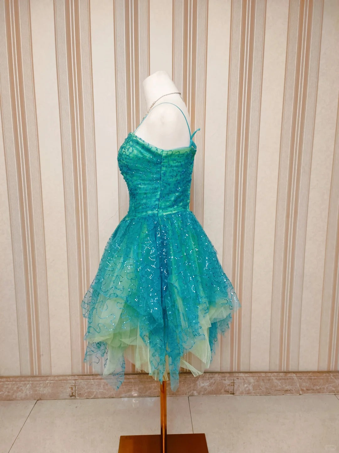 Cute Ball Gown Spaghetti Strap Green Tulle Short Mini Party Dress Cocktail Homecoming Dresses N4199