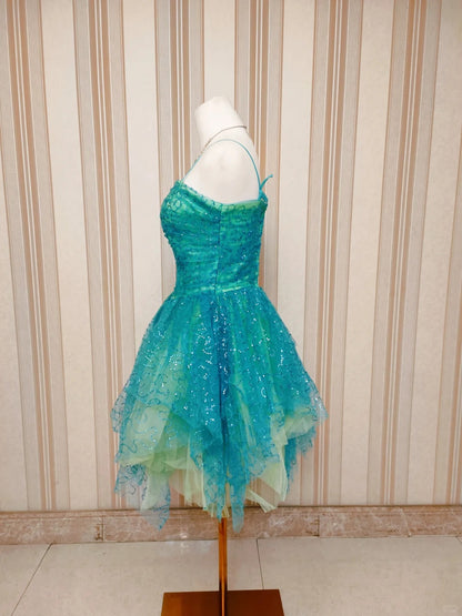 Cute Ball Gown Spaghetti Strap Green Tulle Short Mini Party Dress Cocktail Homecoming Dresses N4199