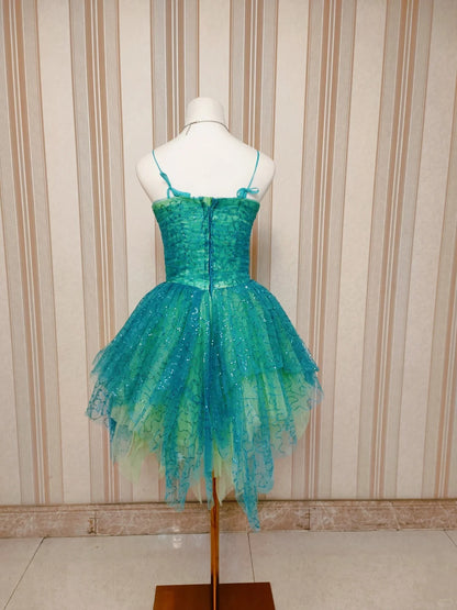 Cute Ball Gown Spaghetti Strap Green Tulle Short Mini Party Dress Cocktail Homecoming Dresses N4199