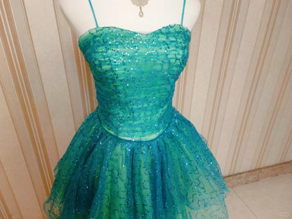 Cute Ball Gown Spaghetti Strap Green Tulle Short Mini Party Dress Cocktail Homecoming Dresses N4199