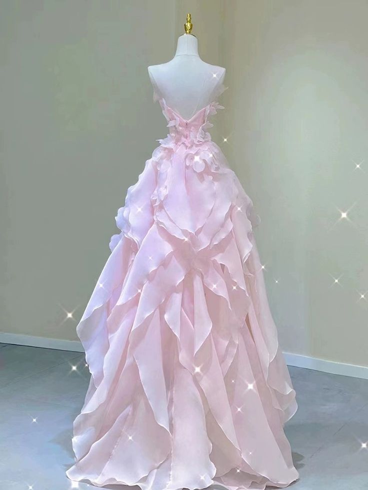 Pink princess evening dress, fairy party dress, girl’s birthday flower dress Formal Evening Gowns AB518