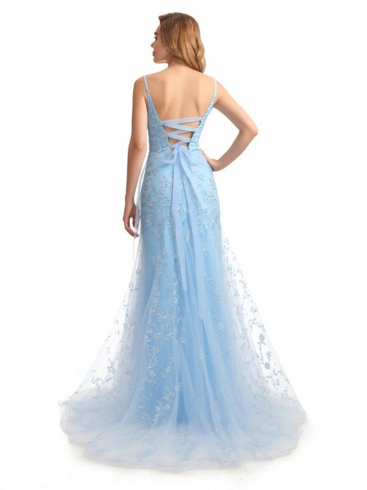 Floral Blue Mermaid Spaghetti Straps Maxi Long Party Prom Dresses Vestidos De Dia AB514