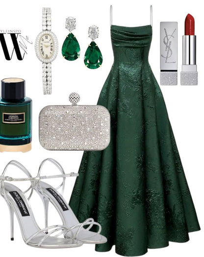Elegant Prom Dress A-Line Spaghetti Strap Dark Green Satin Sleeveless Evening Dress Backless Formal Party Gowns AB442