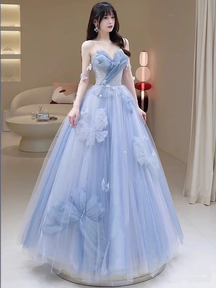 Elegant Ball Gown Sweetheart Blue Tulle Long Prom Dresses Formal Party Dress Prom Gown AB2318