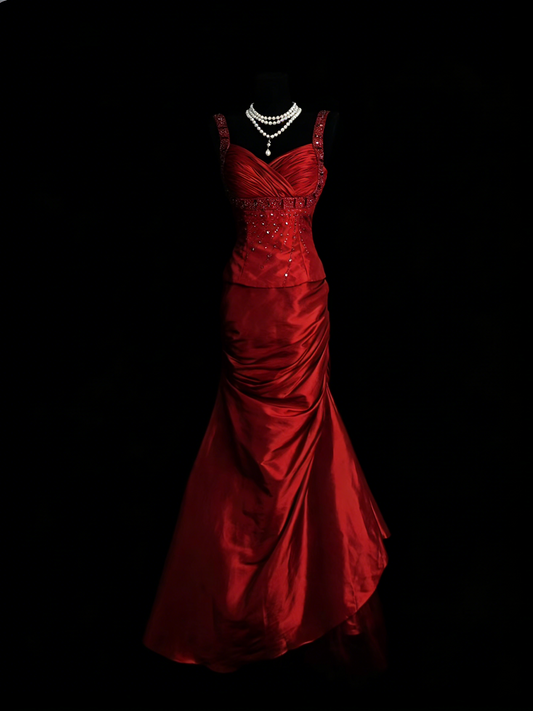 Classy Mermaid Sweetheart Red Satin Long Senior Prom dresses High School Formal Dresses N1250