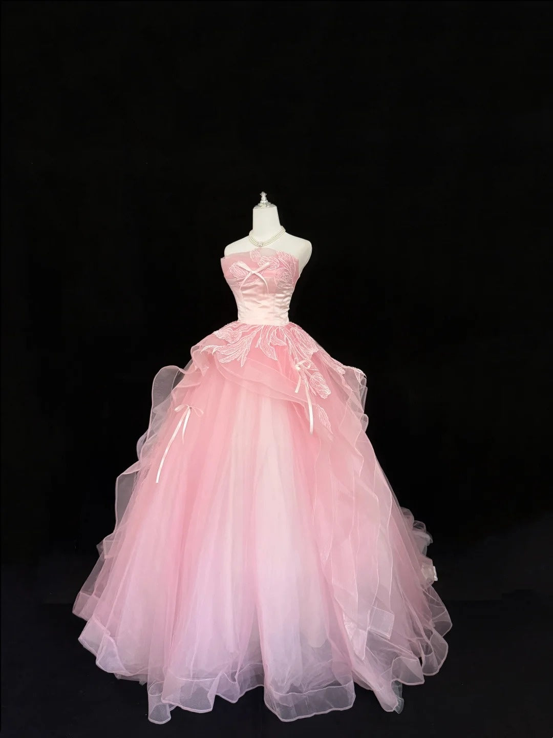 Sweet 16 Dresses Long Ball Gown Sweet Sixteen Long Birthday Dress Strapless Appliqued Pink Formal Gown RC0301