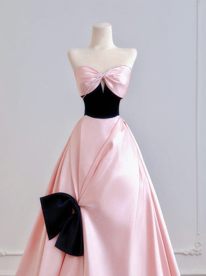 Timeless Ball Gown Sweetheart Pink Satin Long Prom Dresses Inspiration Party Gowns N400