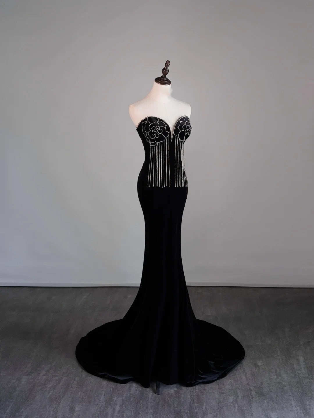 Modest Mermaid Sweetheart Black Velvet College Formal Outfit Prom Graduation Dresses For Teens N1178