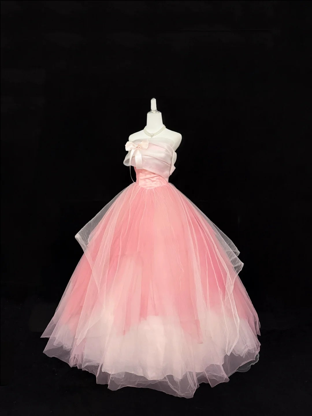 Sweet 15 Quinceanera Dress Ball Gown Strapless Pink With Bow-knot Tulle 15th Birthday Gown RC0250