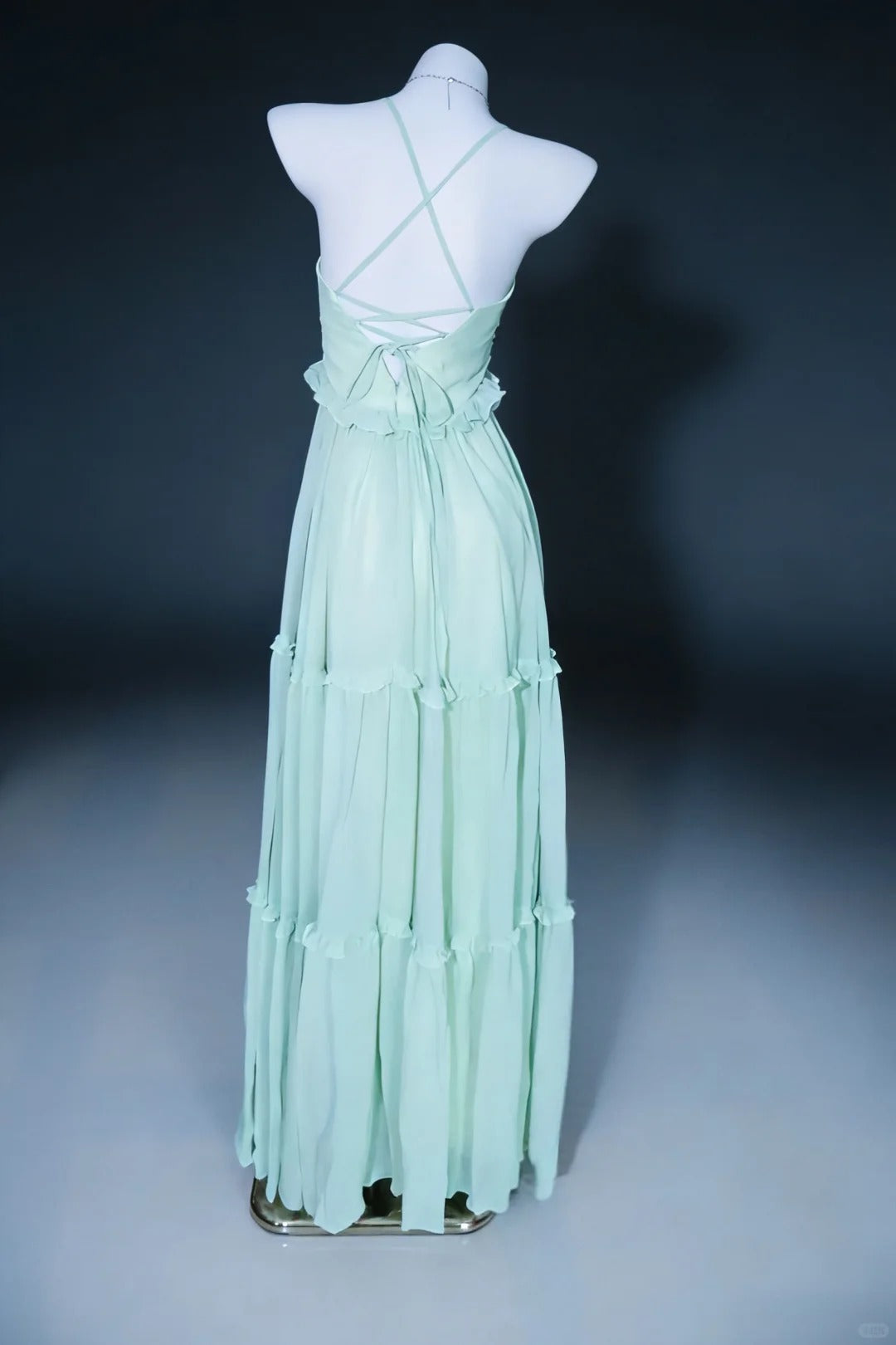 Pretty Prom Dresses A Line Halter Sage Green Chiffon Backless Long Formal Dress N3044