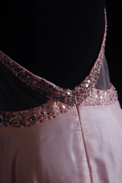 Vintage Prom Dresses Aesthetic 80s Retro A line V Neck Pink Chiffon Floor Length Formal Outfits N2331