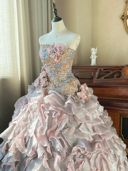 Cute  Ball Gown Strapless With Layers Tiered Sweet 16 Dresses Long 15 Vestidos De Fiesta N2267