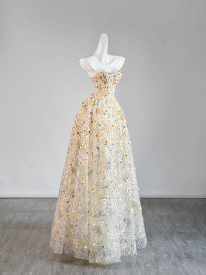 Cute Ball Gown Sweetheart Floral Long Prom Dresses Formal Gowns Inspo Evening Outfit N242