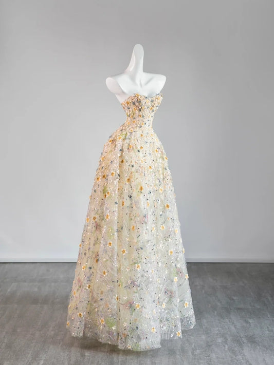 Cute Ball Gown Sweetheart Floral Long Prom Dresses Formal Gowns Inspo Evening Outfit N242