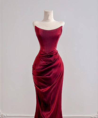 Romantic Mermaid Strapless Burgundy With Ruffles Long Prom Dresses Impress 18th Birthday Outfits Party Gown N396
