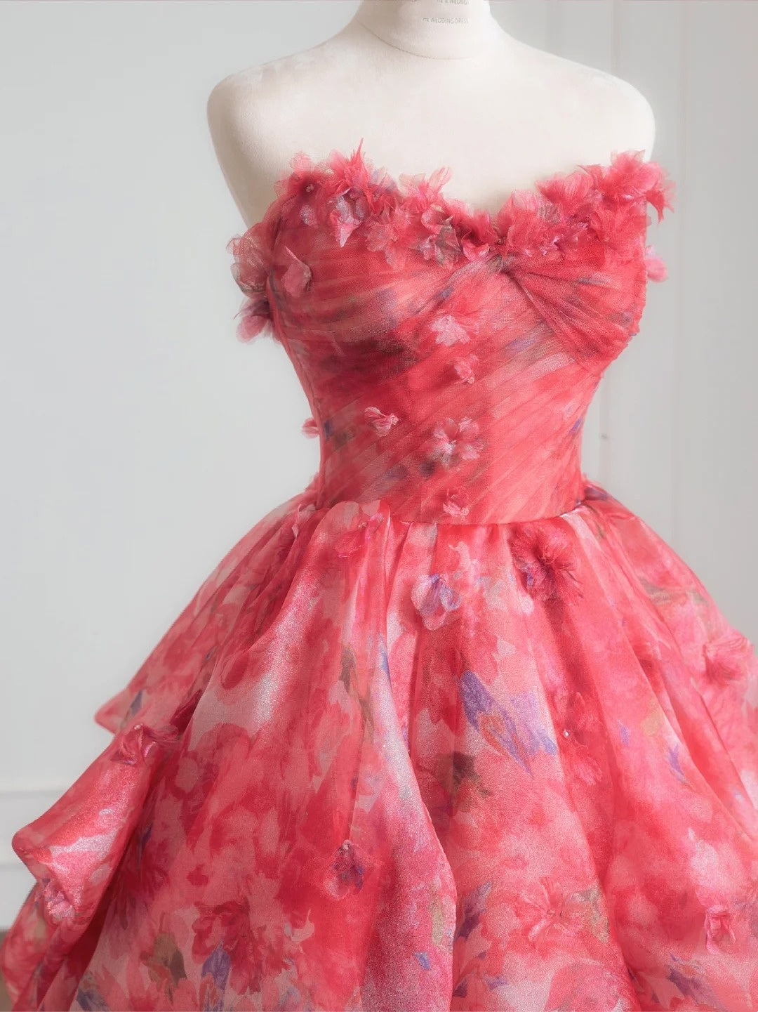Sweet Ball Gown Sweetheart Pink Floral Chiffon Long Formal Evening Dress Formal Birthday Gowns Prom Dresses N727