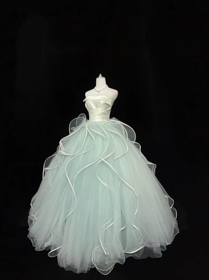 Sweet 16 Dresses Long Ball Gown Sweet Sixteen Long Birthday Dress Strapless Sage Green Formal Gown RC0345