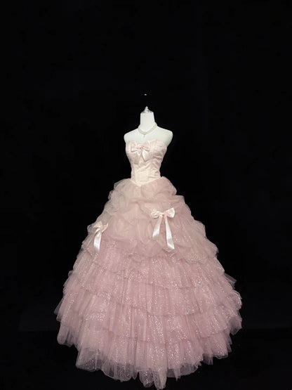 Sweet 16 Dresses Long Ball Gown Sweet Sixteen Long Birthday Dress Sweetheart Blush Pink Tulle Formal Gown RC0290