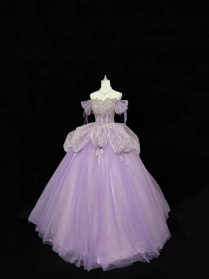 Sweet 15 Quinceanera Dress Ball Gown Off Shoulder Lilac With Sleeves Long 15th Birthday Gown RC0311