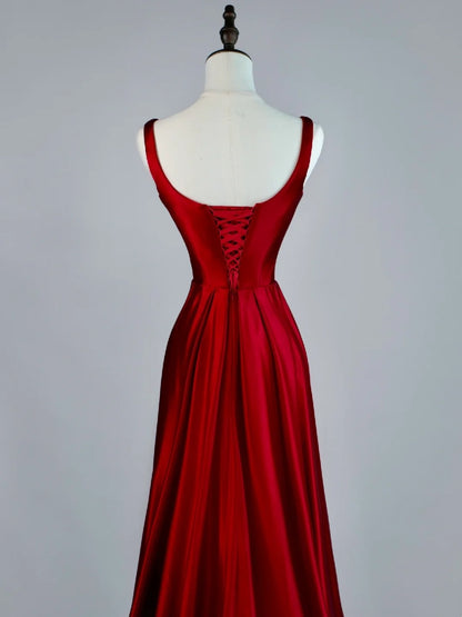 Stunning Mermaid Square Neck Burgundy Satin Long Prom Dresses Inspiration Evening Dress Princess Graduation Gown N1086