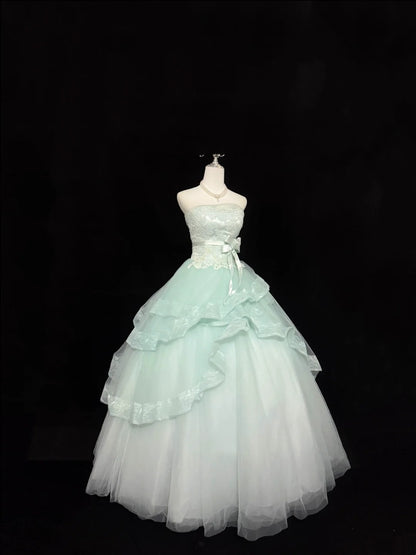 Sweet 16 Dresses Long Ball Gown Sweet Sixteen Long Birthday Dress Lace Strapless Mint Green Formal Gown RC0348