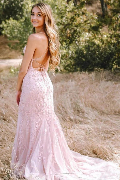 Elegant Sheath-Column Floor Length Tulle Backless Long Prom Dress Party Dresses Online AB1689