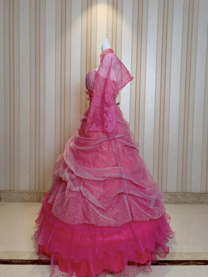 Sweet Ball Gown Strapless Tulle Pink Tiered Sweet 16 Dresses Quinceanera Dress Long 15 Vestidos De Fiesta N4211