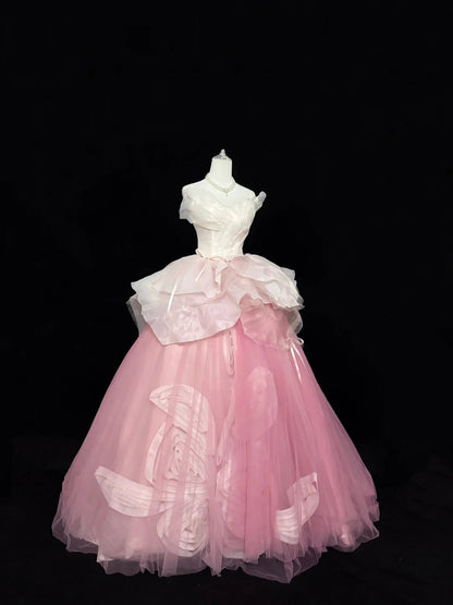 Sweet 15 Quinceanera Dress Ball Gown Sweetheart Pink With Flowers Tulle 15th Birthday Gown RC0269