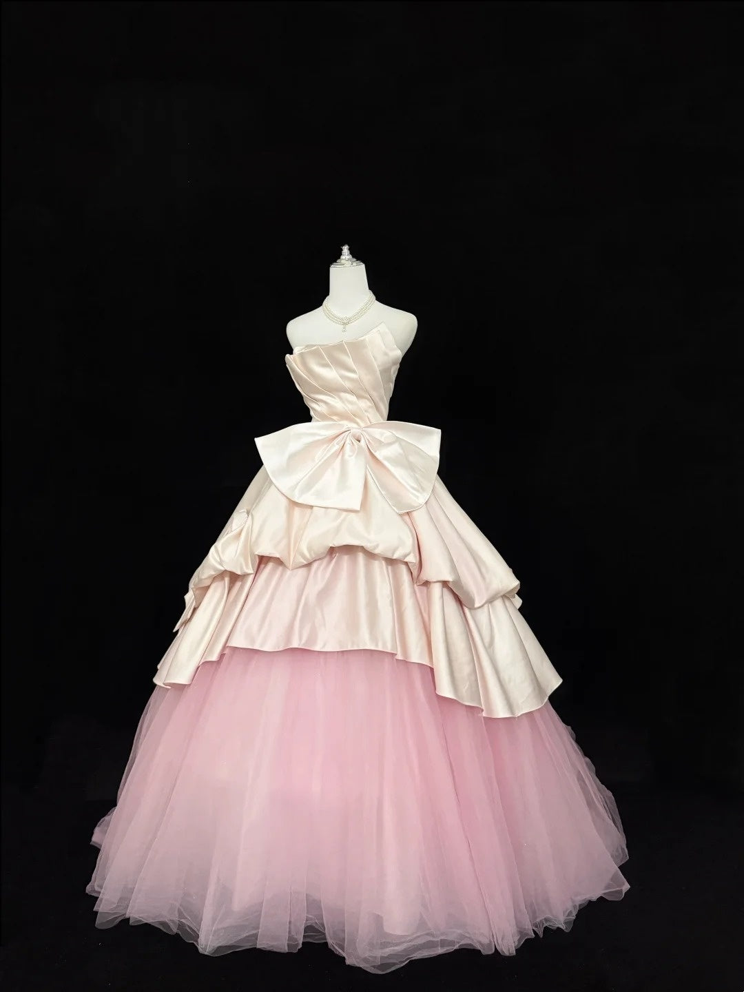 Cute Sweet 16 Dresses Long Ball Gown Strapless Blush Pink Satin Tulle Formal Sweet Sixteen Birthday Gown RC0262
