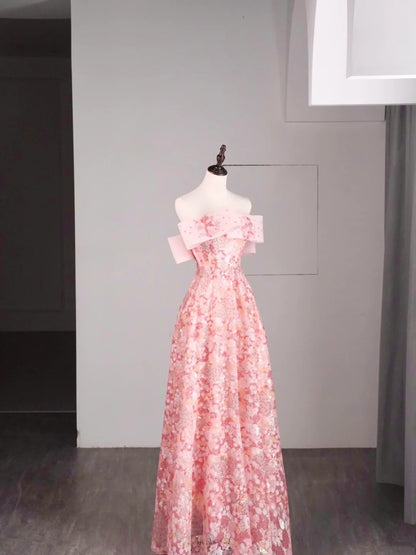 Elegant A line Off The Shoulder Pink Sequin Long Prom Dresses For Teens Evening Outfits Formal Dress N1079
