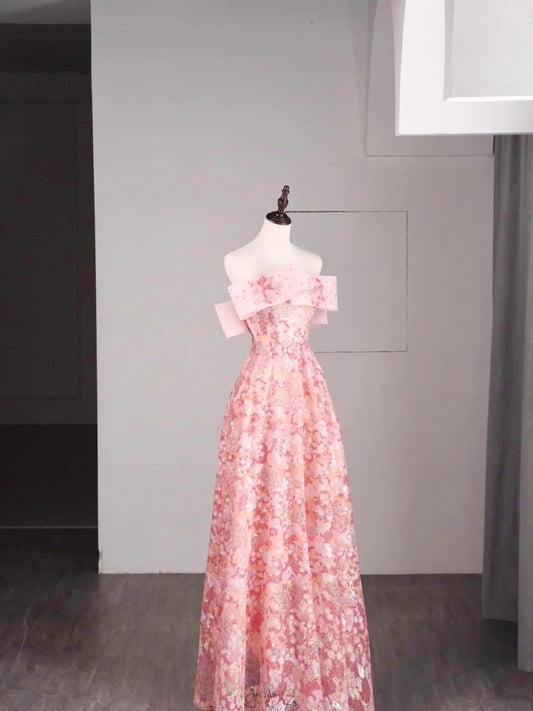 Elegant A line Off The Shoulder Pink Sequin Long Prom Dresses For Teens Evening Outfits Formal Dress N1079