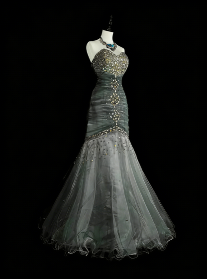Vintage Prom Dresses Aesthetic 1950s Retro Mermaid Sweetheart Grey Long Party Dress N2022