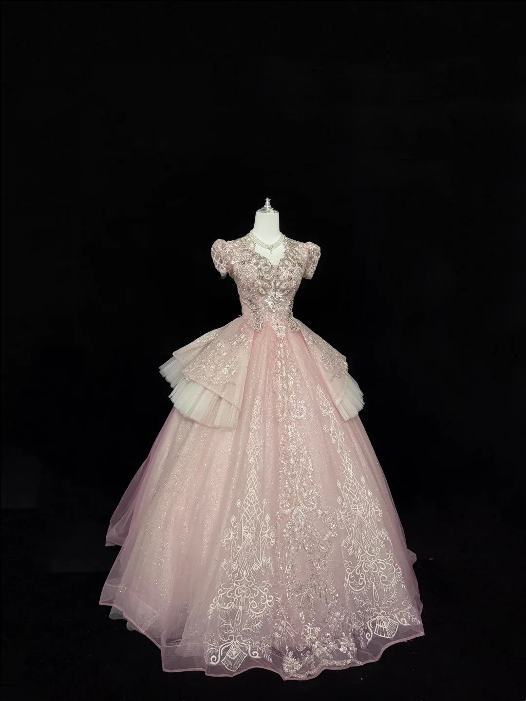 Sweet 16 Dresses Long Ball Gown V Neckline Pink With Lace Appliques Sweet Sixteen Birthday Gown RC0316
