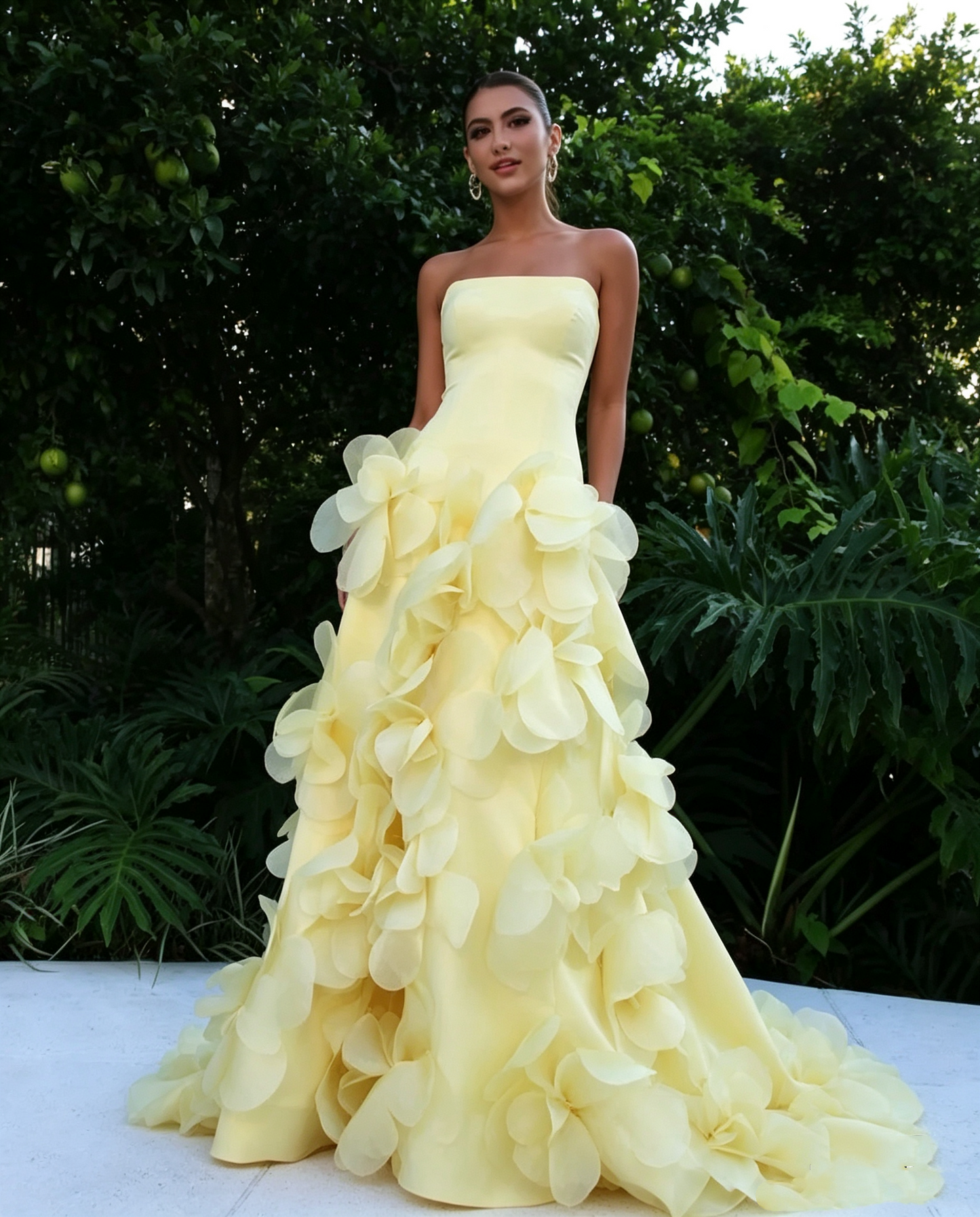 Modest A Line Strapless Yellow Chiffon Prom Dresses Inspo Simple Long Prom Gowns AB251