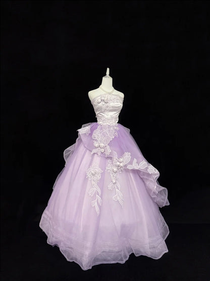Sweet 16 Dresses Long Ball Gown Sweet Sixteen Long Birthday Dress Strapless Lilac Tulle Formal Gown RC0309