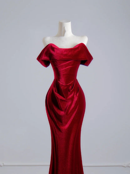 Romantic Mermaid Off The Shoulder Red Satin Long Prom Dresses Impress 18th Birthday Outfits Party Gown N391