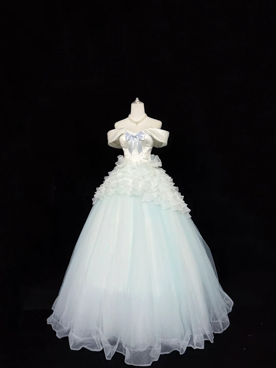 Tulle Prom Dress Long Floor Length Ball Gown Off Shoulder With Bow-knot Formal Evening Gown For Women RC0246