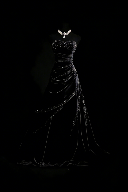 Vintage Prom Dresses Aesthetic 80s Retro Ball Gown Sweethert Black Velvet Long Formal Outfits N2336
