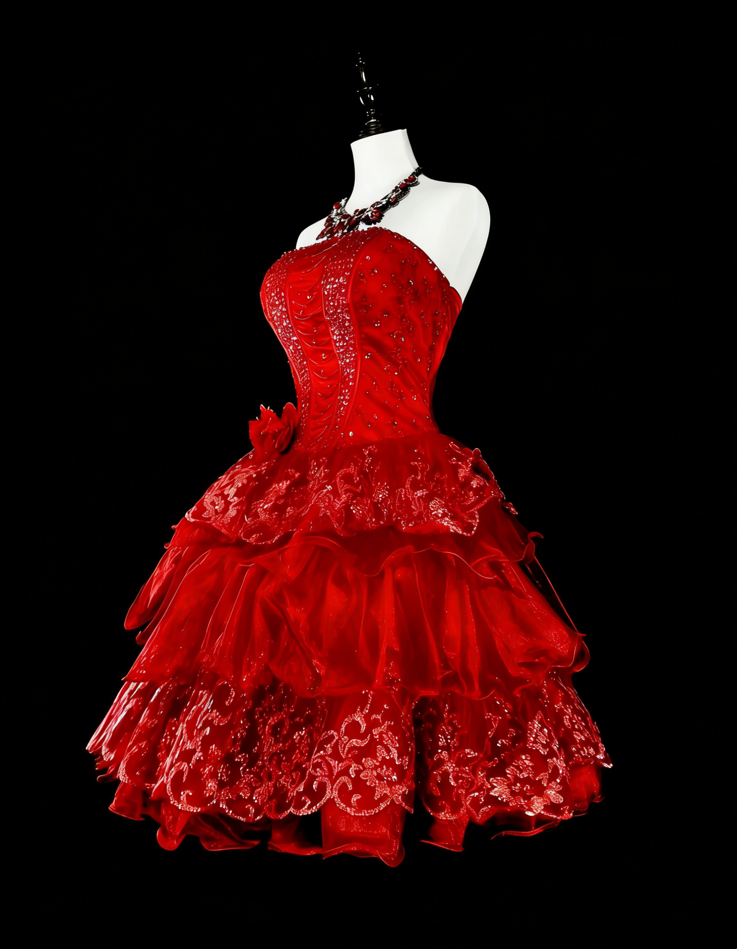 Unique Ball Gown Strapless Lace Red Inspo Vintage Fashion 2000s Hoco Gowns Short Inspo Homecoming Dresses N2012