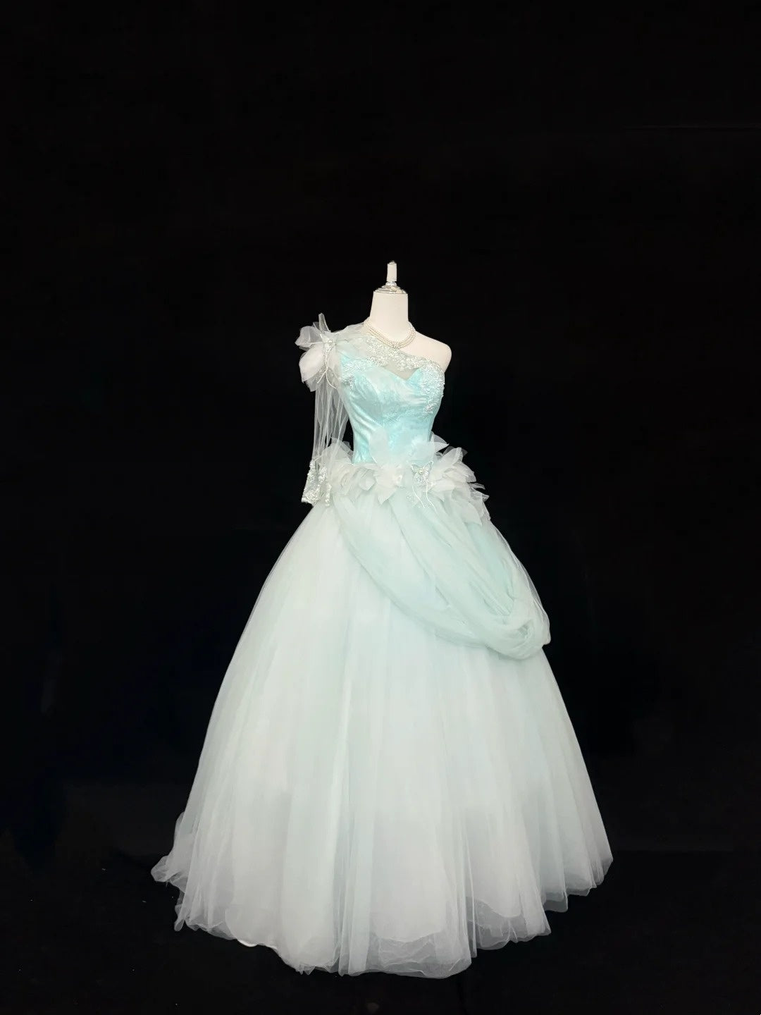 Sweet 16 Dresses Long Ball Gown Sweet Sixteen Long Birthday Dress One Shoulder Blue Tulle Formal Gown RC0292