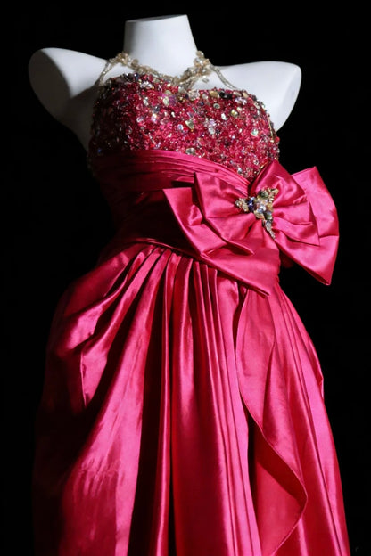 Modest Prom Dresses A line Strapless Hot Pink Fuchsia Long Formal Dance Dress N2975
