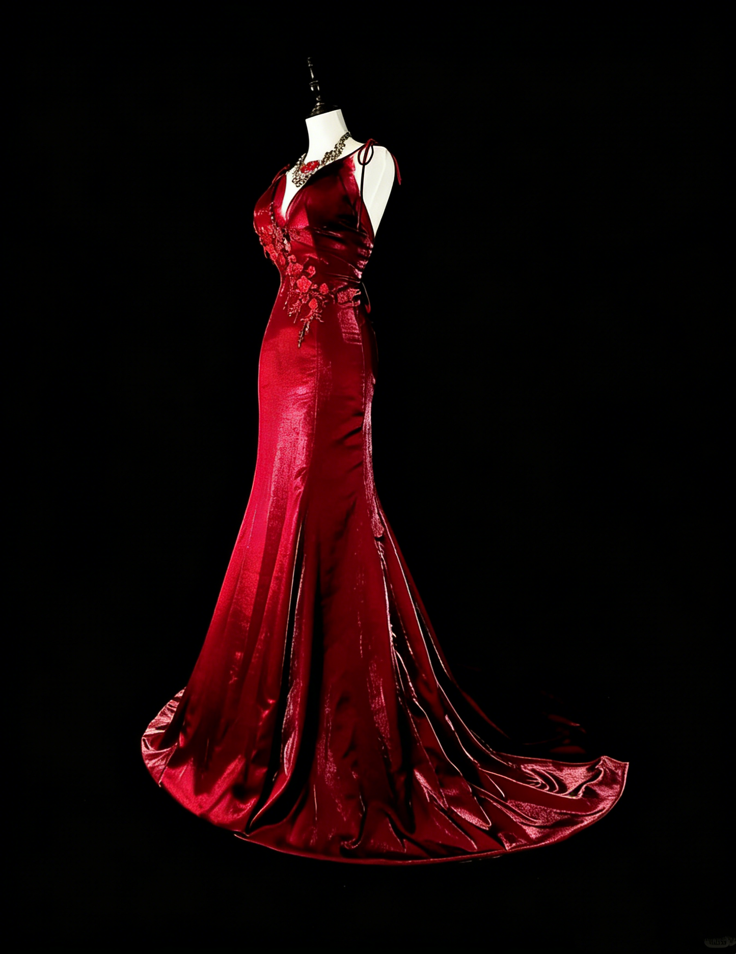 Vintage Prom Dresses Aesthetic Mermaid Spaghetti Straps Burgundy Classic Inspo Formal Party Dress N1993