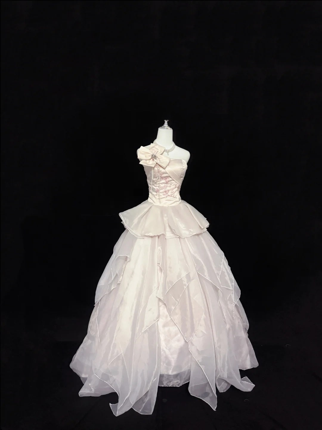 Sweet 15 Quinceanera Dress Ball Gown Strapless Light Pearl Pink With Tiered Long 15th Birthday Gown RC0273