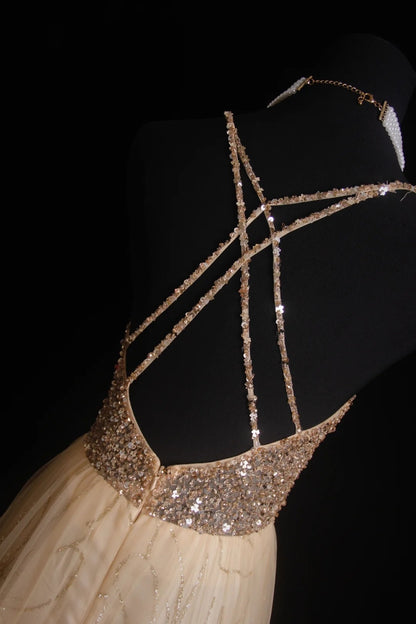 Retro A Line Spaghetti Straps Tulle Beaded Bodice 1950s Long Prom Dresses Inspo 18th Birthday Outfits Formal Dress N495