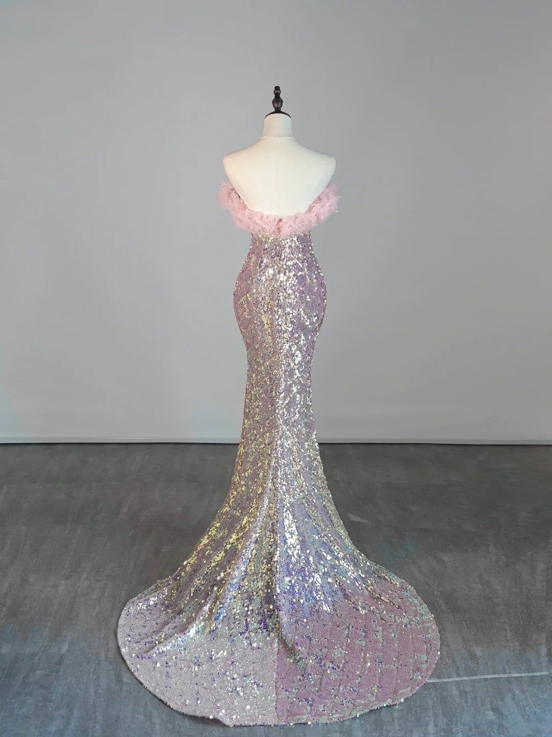 Modest Mermaid Sweetheart Pink Sequin Long Prom Dresses Night Semi Formal Dresses N686