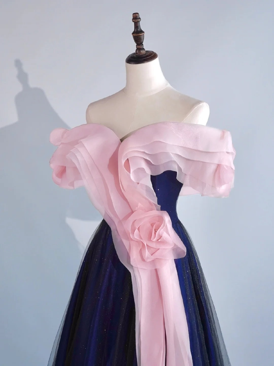 Modest Night Aesthetic Ball Gown Off The Shoulder Blue Pink Tulle College Formal Sweet 16 Outfit Long Prom Dresses For Teens N1164