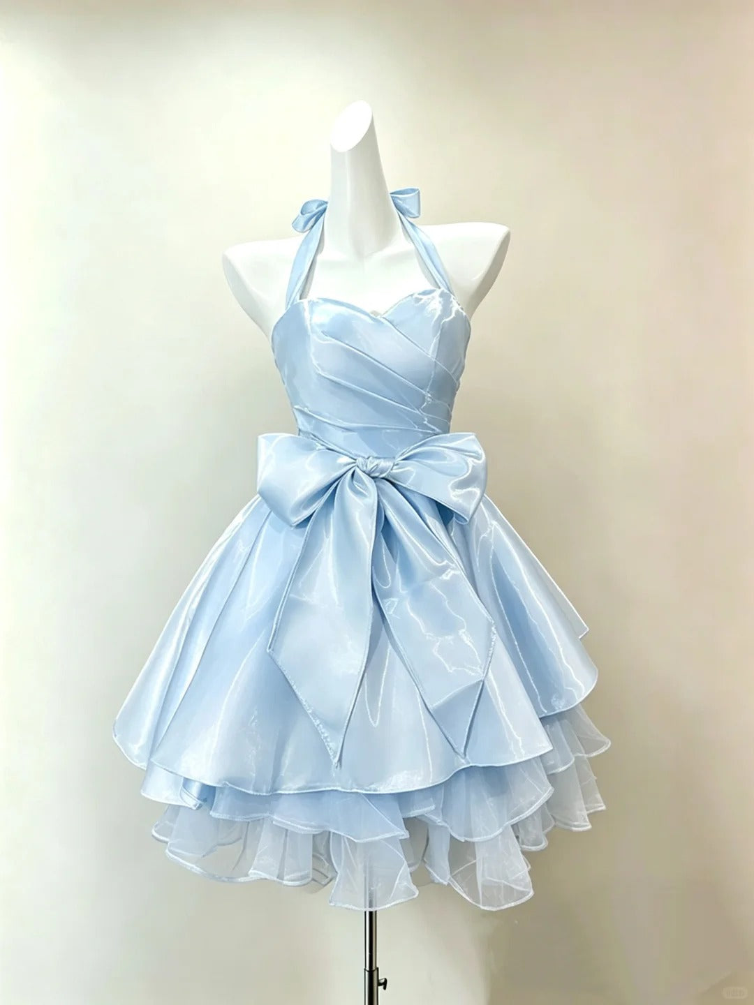 Beautiful Ball Gown Halter Blue With Bow Mini Graduation Dresses Short Inspo Senior Homecoming Outfits RB4709