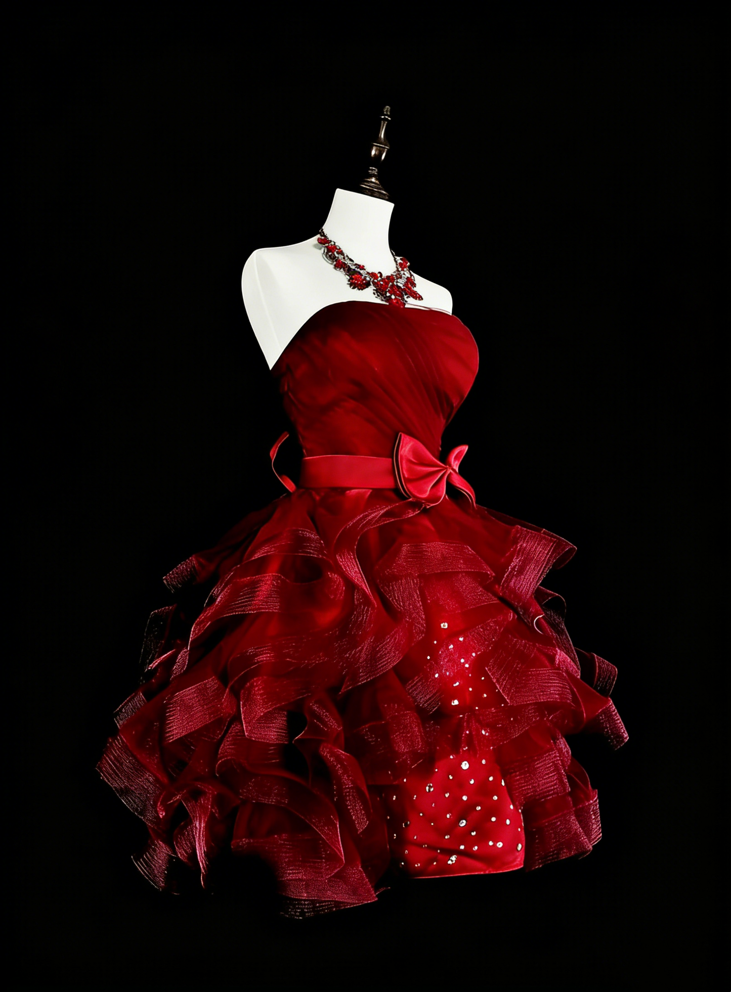 Unique Ball Gown Strapless Burgundy Tulle Inspo 2000s Hoco Gowns Short Inspo Homecoming Dresses N1364